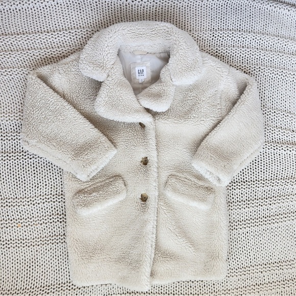 GAP Cream Sherpa Coat Puffer Girl's Jacket Size Small - Picture 4 of 10